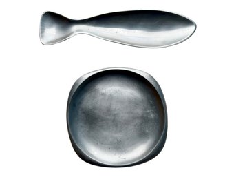 Nambe #553 Fish Shaped Tray And Nambe #163 Square Platter