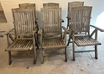 Set Of Six Teak Folding Adjustable Dining Chairs