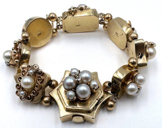 Geneva 14K Gold, Pearl & Diamond Chip Watch Bracelet With Original Receipt, Purchased For $1000 In 2000