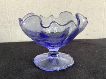 Transparent Blue Glass Pedestal Bowl