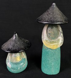 Vintage Colored Glass Japanese Figurine Pair