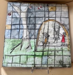 Contemporary Modern Painting On Wood By Deborah Putnoi Titled Swinging