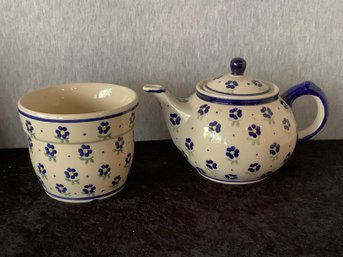 Polish Pottery Teapot & Bowl