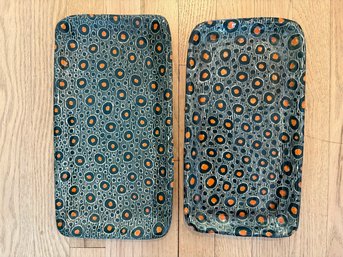 Pair Of Glazed Pottery Trays Signed By Artist Polly Castor