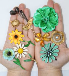 9 Brightly Colored Floral Brooches