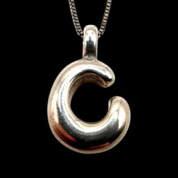 (B169) Italian Sterling Silver Letter C Box Chain Necklace