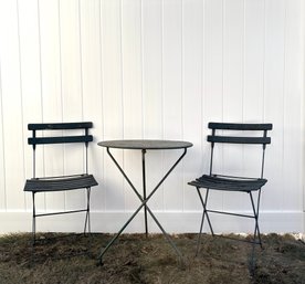 Vintage Bistro Set - Metal Table Antique Wood Slat Chairs