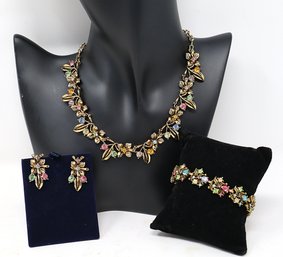 Gold Tone Multi-color Rhinestone Demi-parure