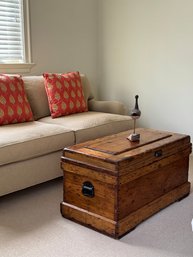 Rustic Antique Pine Chest With Wrought Iron Hardware