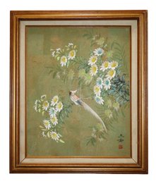 Original Paradise Flycatcher & Blossom Asian Painting