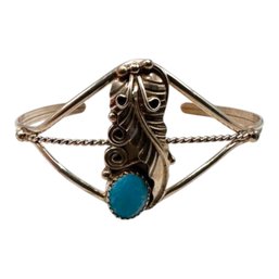(B174) Sterling Silver Turquoise Feather Cuff Bracelet
