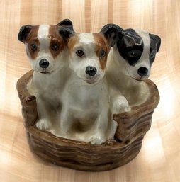 Royal Doulton HN 2584 Jack Russell Terrier Puppies In Basket Figurine England