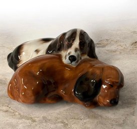 Royal Doulton HN2590 Bone China Sleeping Spaniel Puppies Figurine Made In England