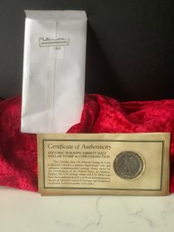 1946 Walking Liberty Half-dollar & Stamp W/ Certificate Of Authenticity #125