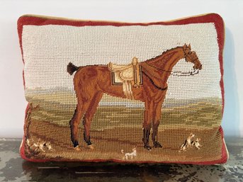 Equestrian Needlework Pillow With Velvet Back