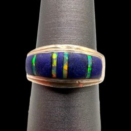 (B181) Sterling Silver Lapis And Opal Ring, Size 6.5