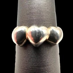(B182) Sterling Silver Triple Heart Band Ring, Size 7.5