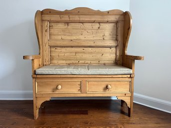 A Reclaimed Antique Pine Bench - Settle - Cushion - Lidded Top