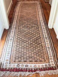 Antique Kilim Runner Carpet In Neutral & Red Tones (#2)