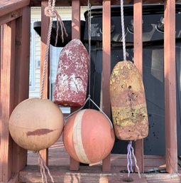 Group Of Lobster Trap And Small Mooring Buoys