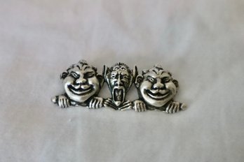 Vintage Sterling Steve Stamas Faces Pin 6.5 Grams