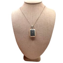 (B191) Italian Sterling Silver Rectangular Locket Chain Link Necklace