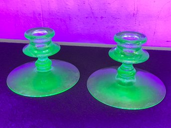 Uranium Glass Candle Stick Holders