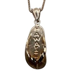 (B193) Italian Sterling Silver Box Chain Necklace With Hawaii Flip Flop Pendant