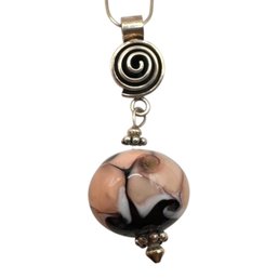 (B198) Heavy Italian Sterling Silver Rope Chain Necklace With Mexican Pink Lampwork Pendant