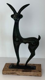 Metal Ibex On Stone Plinth