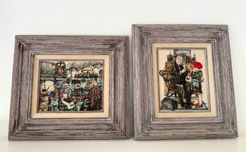 Framed Etched Resin Reproductions Of Rockwell And Peck Pieces
