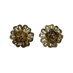(A102) Sterling Silver Filigree Floral Stud Earrings