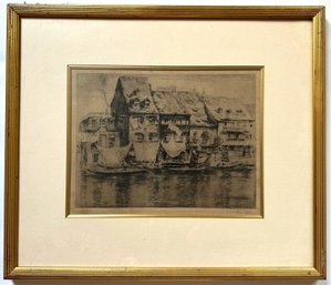 Peter Von Halm Germany (b1854 German) Signed Etching Of Little Venice In Bamberg, Germany