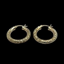 (A104) Sterling Silver Textured Hoop Earrings