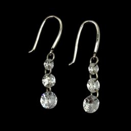 (A105) Sterling Silver Faceted Clear Stone Dangle Earrings