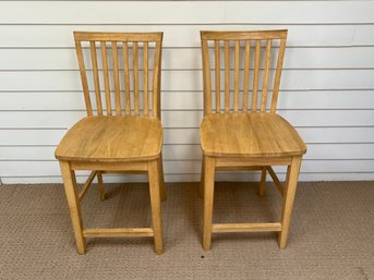 Pair Of Wood Counter Height  Barstools
