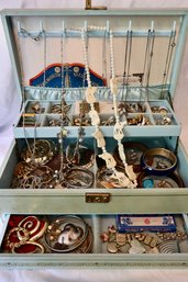 Large Jewelry Box Filled With Costume And Some Sterling Jewelry