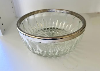 Glass Bowl With Silver Plate Rim  9'