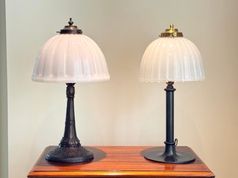 Two Vintage Decorative Arts Milkglass Lamps