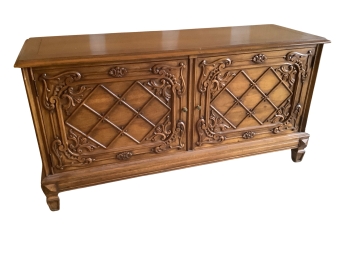Pierre Bartet Beautiful Carved Front Wood Low Cabinet