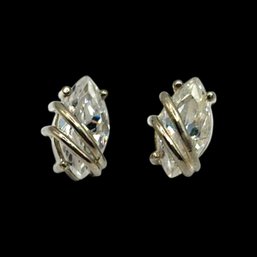 (A113) Sterling Silver Faceted Clear Stone Stud Earrings