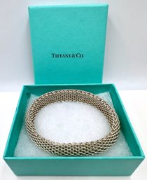 Tiffany & Co Sterling Silver Somerset Mesh Weave Bangle Bracelet With Tiffany Box (2 Ounces, 57 Grams)