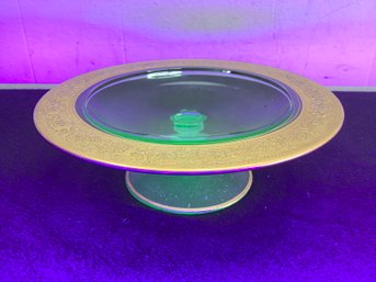 Uranium Gold Trimmed Pedestal Cake Dish