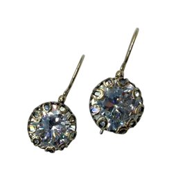(A116) Sterling Silver Faceted Clear Stone Dangle Earrings