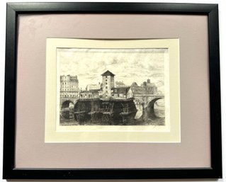 Henri Alexandre Saffrey (1858 French) Etching Of La Pompe Du Pont Notre Dame