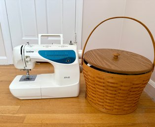 Brother Sewing Machine W/extension Table & Large Basket Of Sewing Goodies