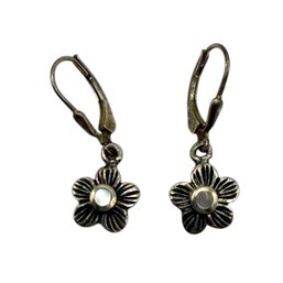 (A128) Sterling Silver Floral Dangle Earrings