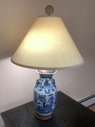 Vintage Tall Blue And White Asian Lamp