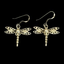 (A130) Sterling Silver Dragonfly Dangle Earrings