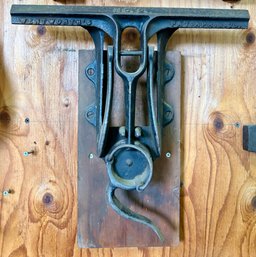 Antique Cast Iron Wentworth's Saw Sharpening  Vise. Mounted For Display.